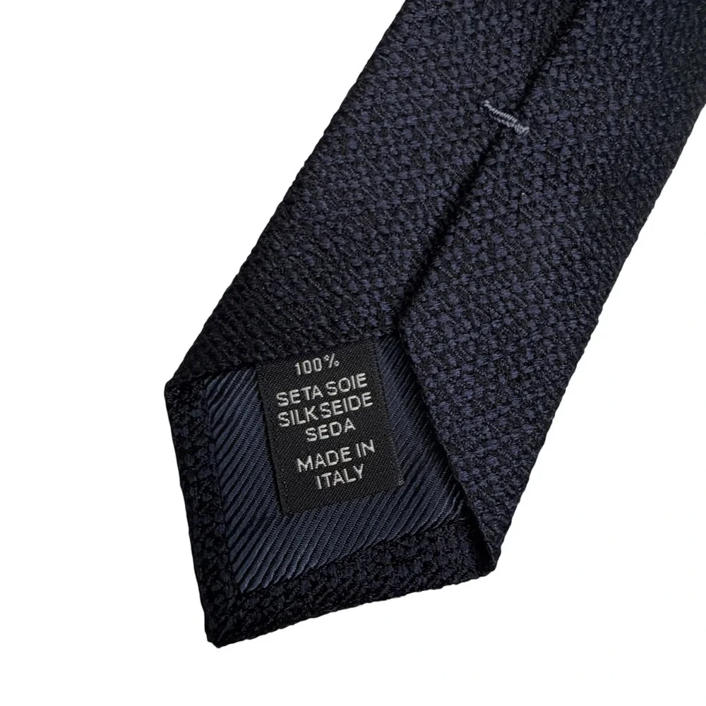 Ermenegildo Zegna Tie Mens Navy Blue Textured Silk Italy Luxury Formal Necktie